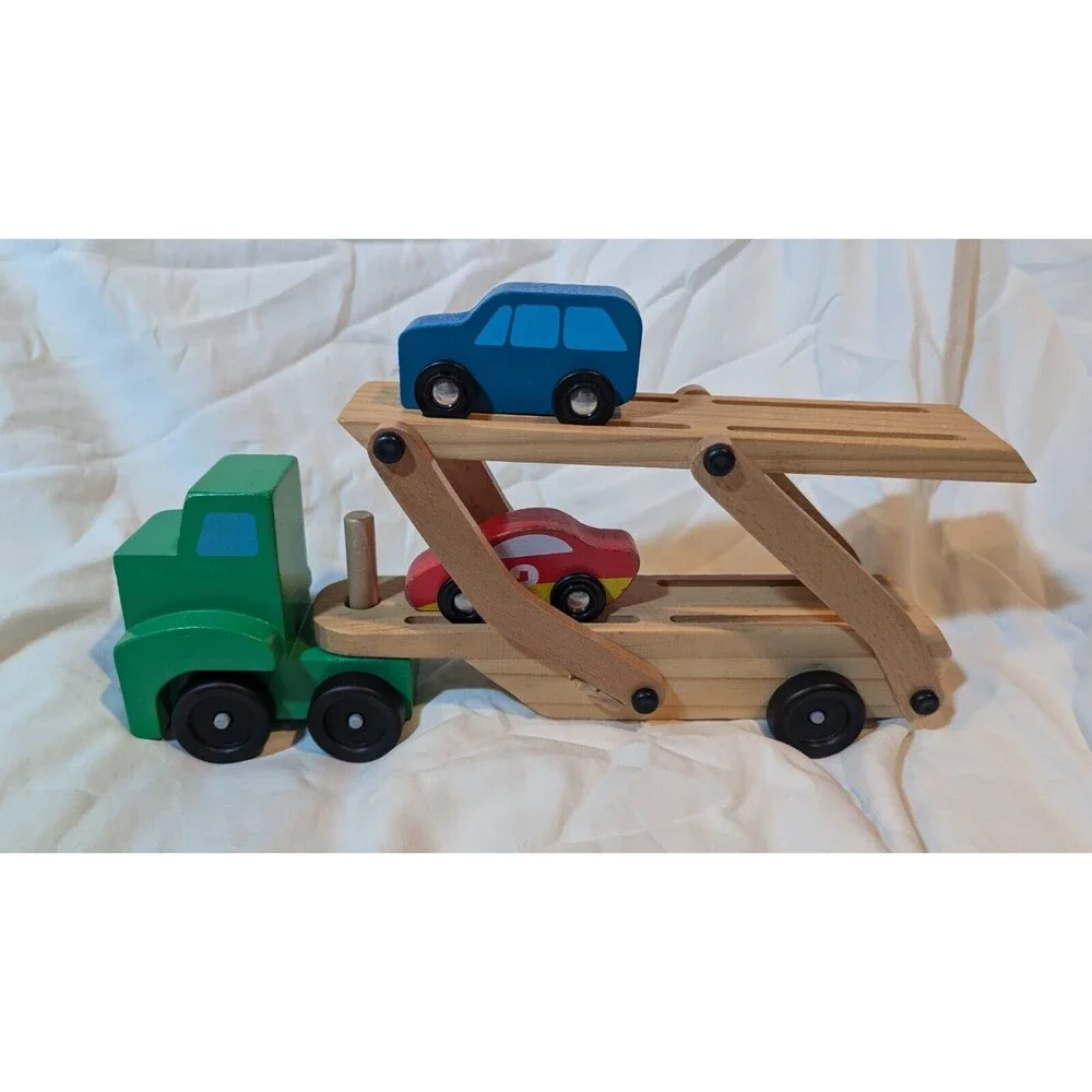 Melissa & Doug Car Carrier #4096 Classic Toy Truck Semi With 2 Cars - Picture 1 of 11